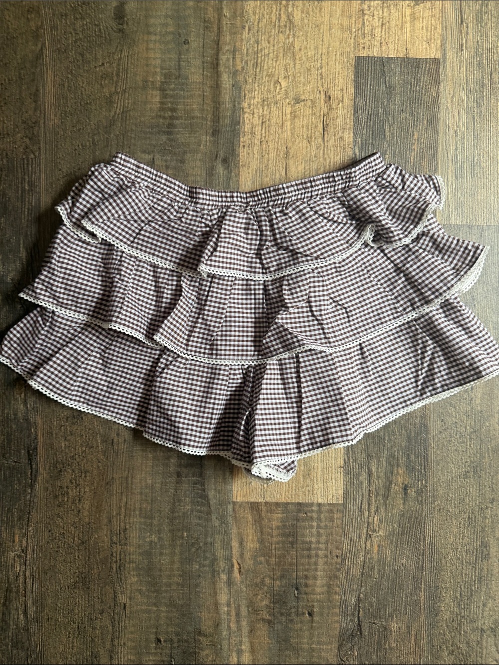Tiered Ruffle Gingham Skort in Brown - Women Sz M